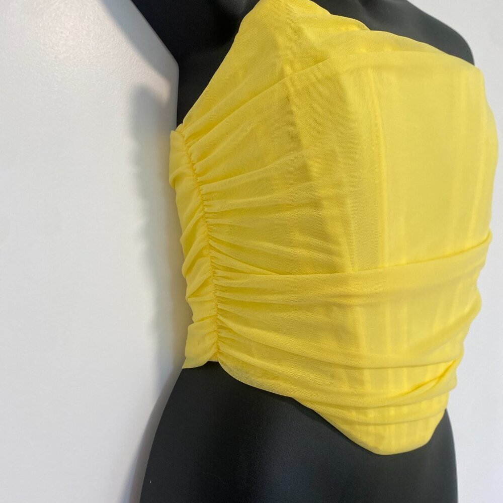 Strapless Yellow Ruched Crop Top - Picture 3 of 11